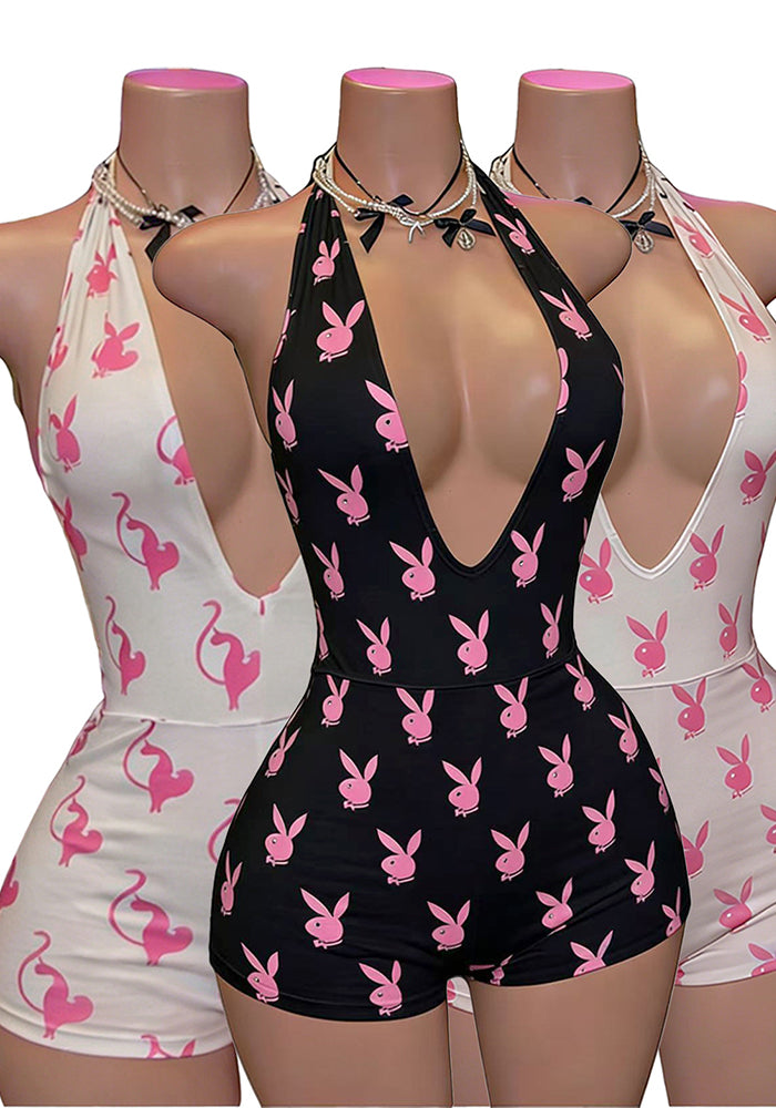 Women Sexy Halter Neck Backless V Neck Printed Jumpsuit - Infinite Luxe