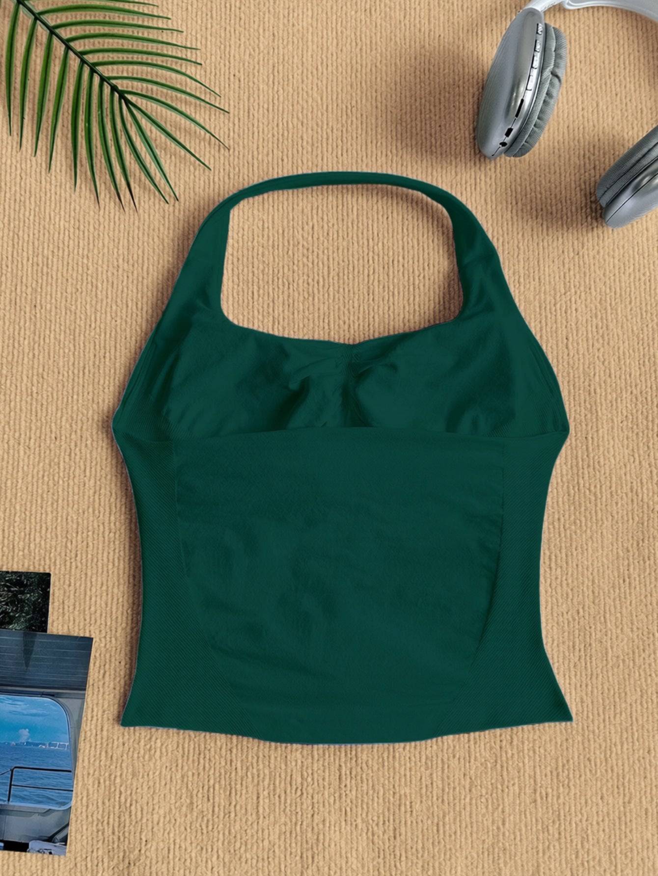 Women Square Neck Halter Neck Seamless Yoga Fitness Tank Top with Bra Pads