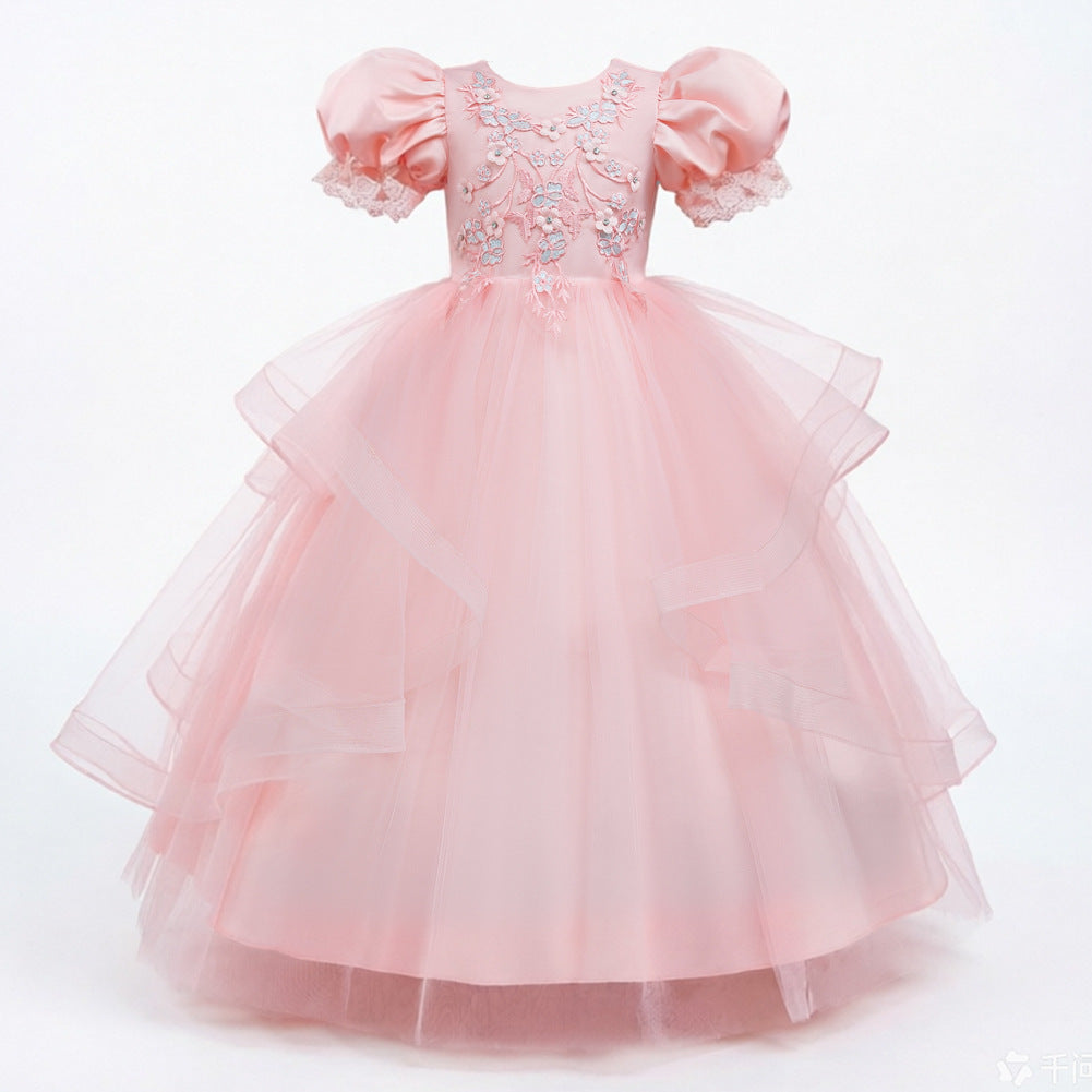 Kids Summer Beaded Wedding Princess Flower Girl Dress
