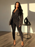 Autumn And Winter Fashion Women'S Sexy Deep V Tight Fitting Long Sleeve Jumpsuit