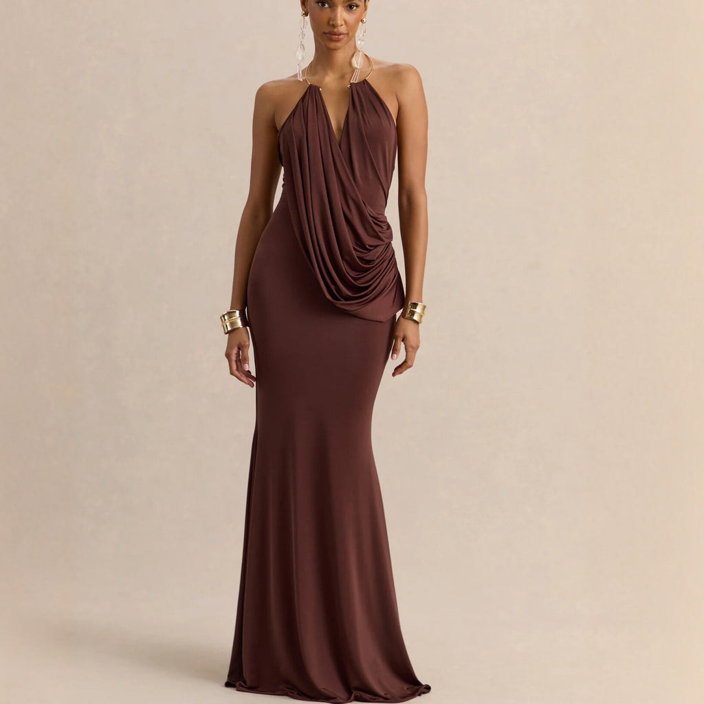 Women's Ruched Neck Sexy Fashion Long Dress