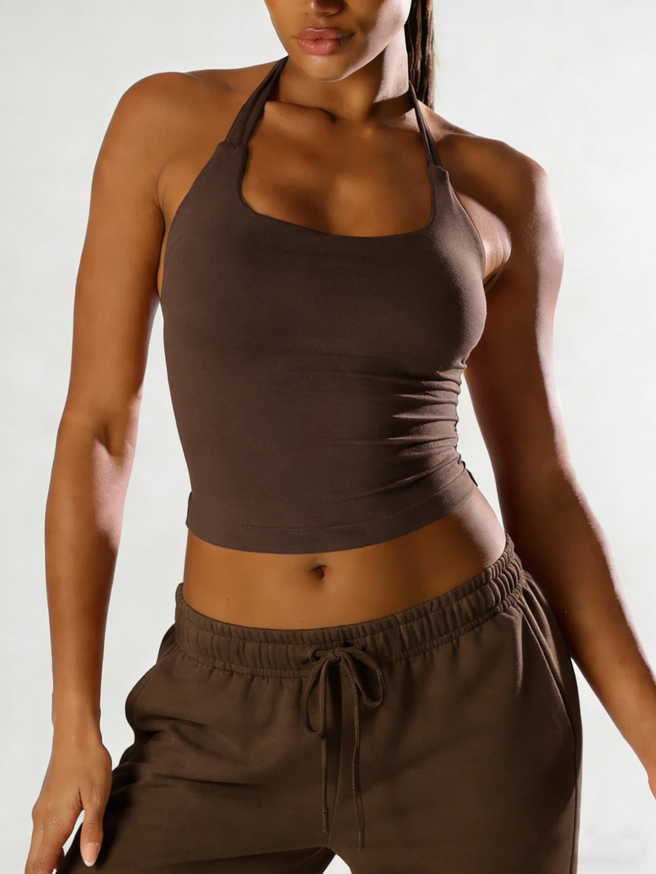 Women Square Neck Halter Neck Seamless Yoga Fitness Tank Top with Bra Pads