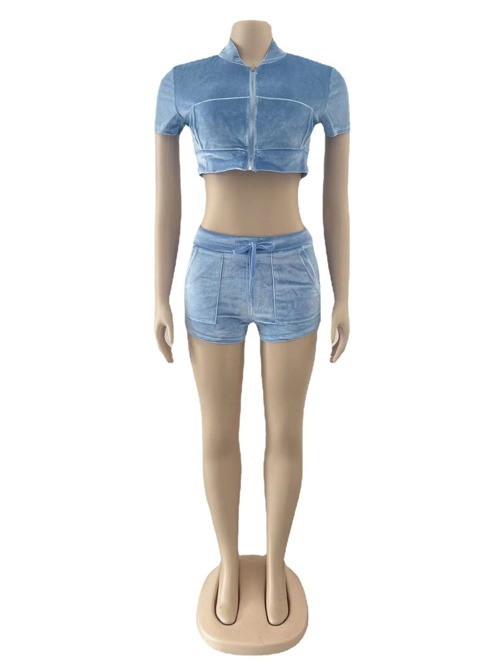 Women's Fashion Short Sleeve Velvet Fabric Two-Piece Shorts Set