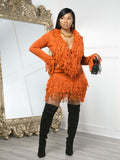 Autumn & Winter Knitted Crochet Fringe Lace-Up Long Sleeve Bodycon Skirt Set