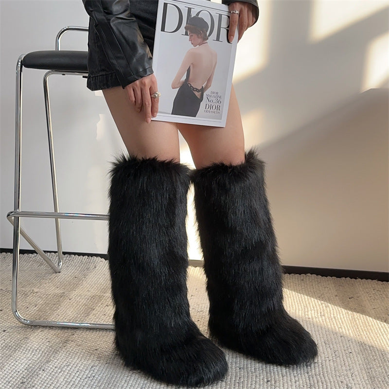 Women High-Top Boots And Knee-High Snow Boots Warm Fur Boots