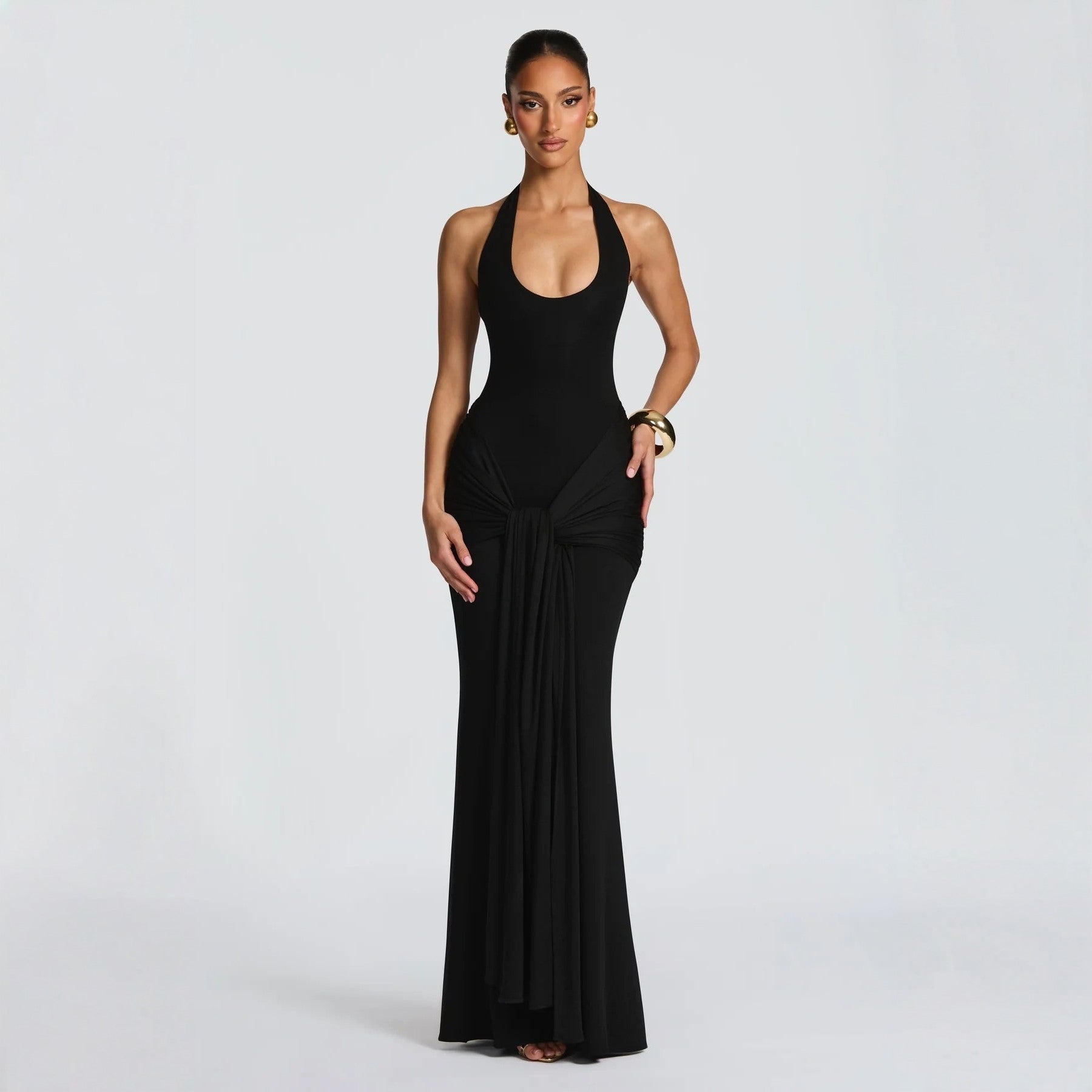 Women U-Neck Sleeveless Ribbon Bodycon Dress