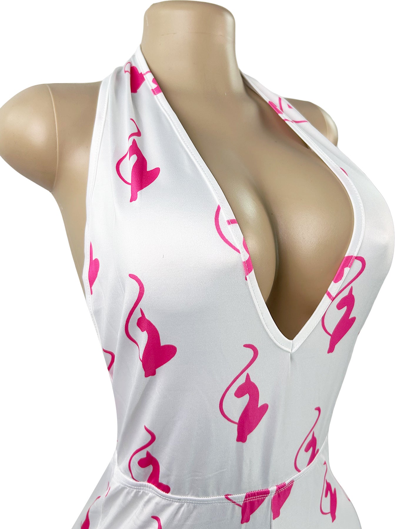Women Sexy Halter Neck Backless V Neck Printed Jumpsuit