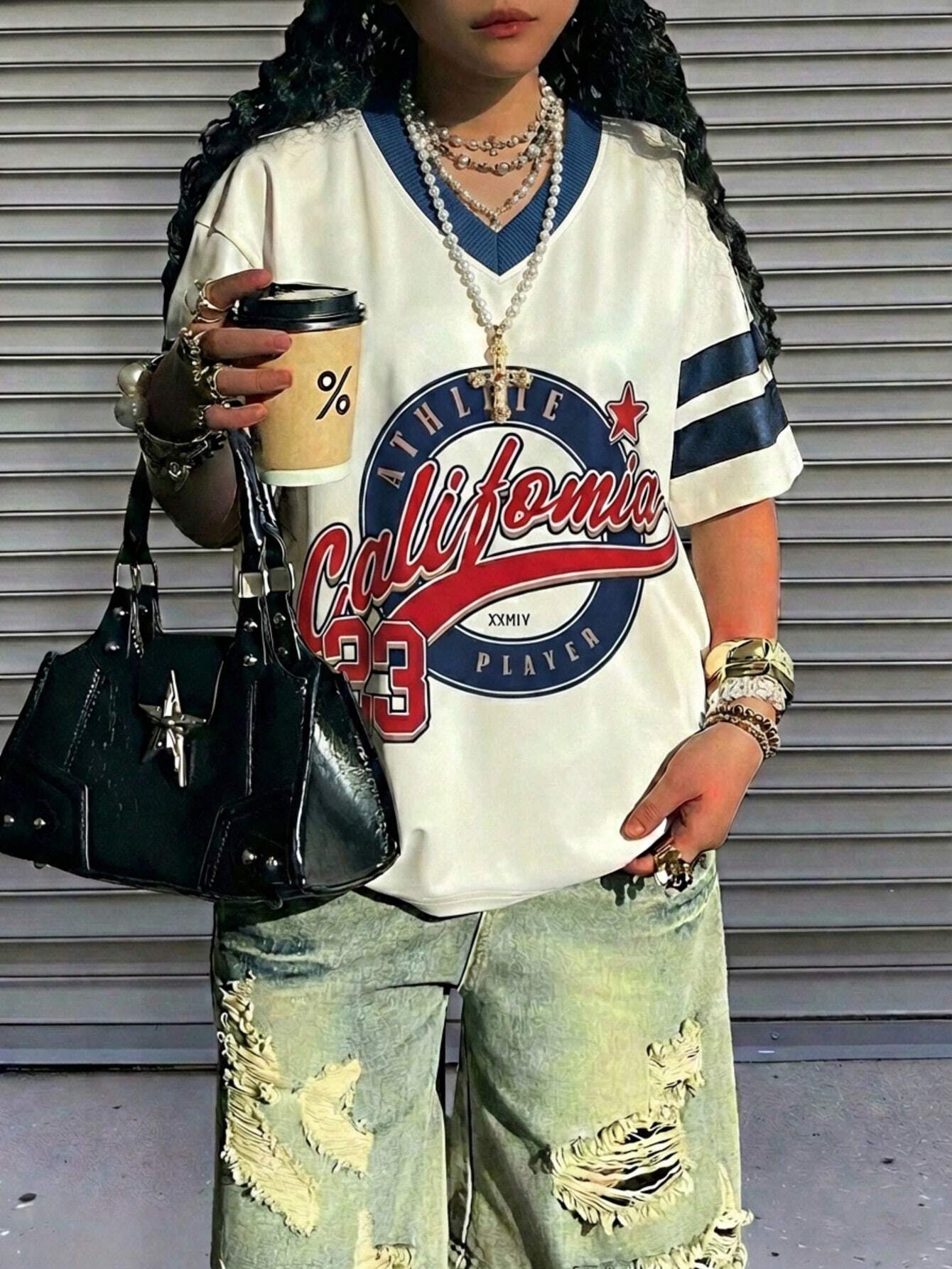 Women Summer Letter Printed Loose Street Style Short Sleeve T-shirt