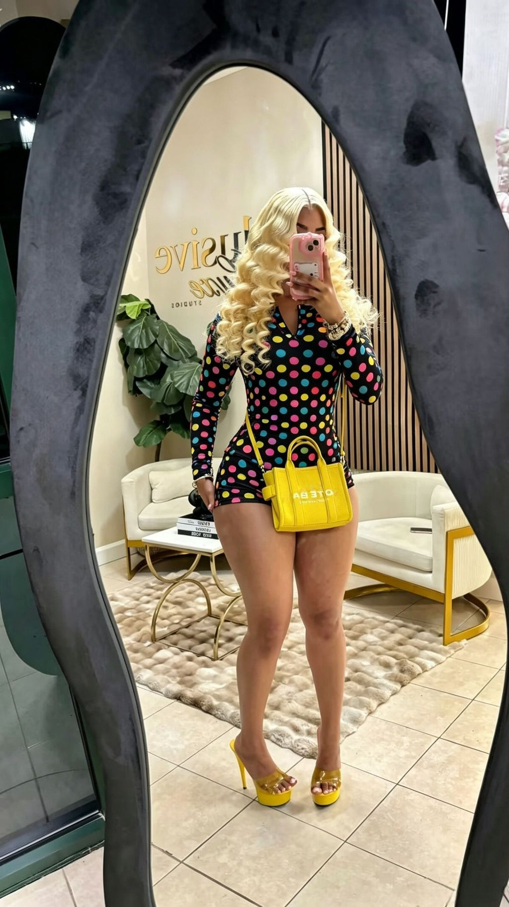 Women Autumn Polka Dot Print Long-Sleeve Top and Shorts Two-Piece Set