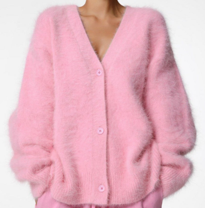 Women's Loose V-Neck Button Knitted Cardigan Sweater - Fall & Winter Top