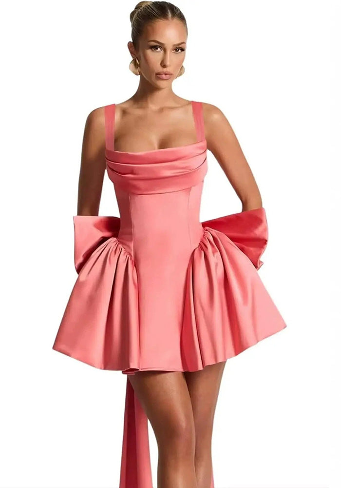 Formal Party Satin Strap Mini Dress Birthday Party Dress（Processing time need 3-6 days）