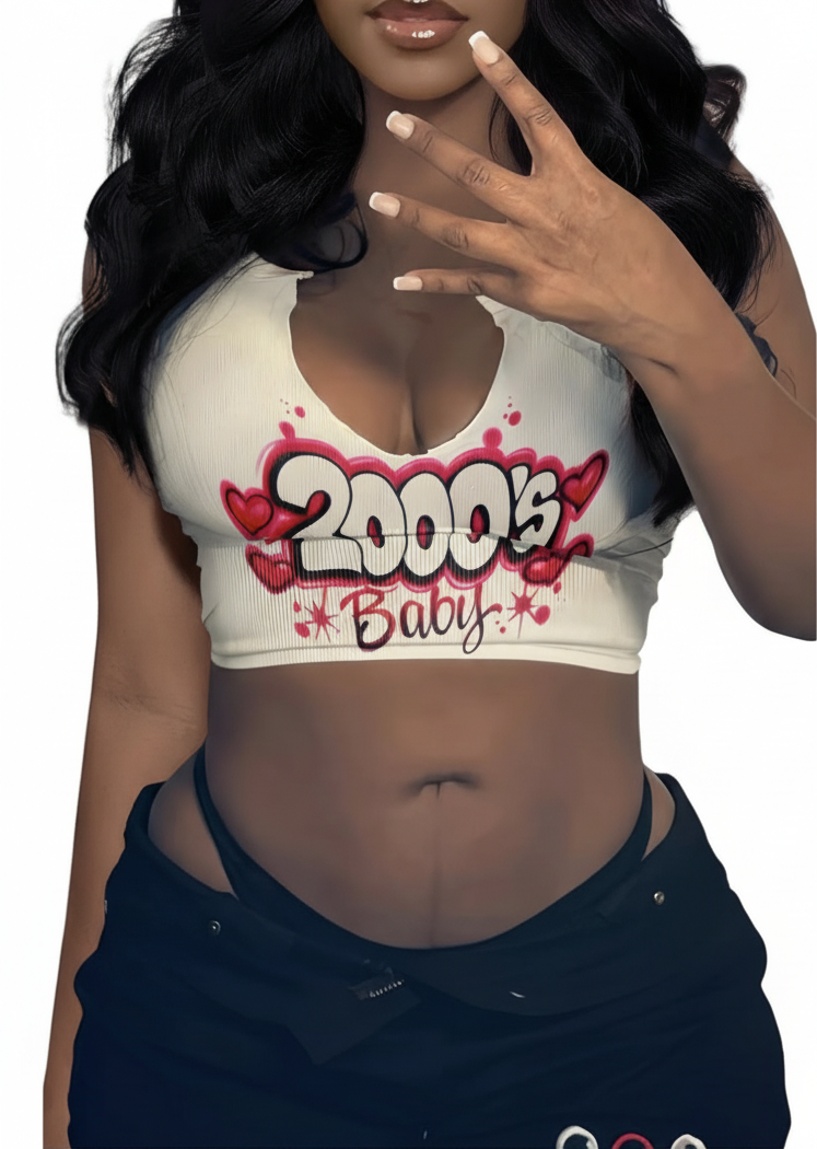 Women's Fashion Sexy Letter Printed T-Shirt Women's Trendy U-Neck Sleeveless Vest