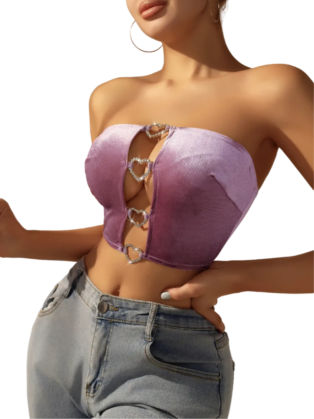 Women Heart Shaped Diamond Sexy Strapless Basic Top