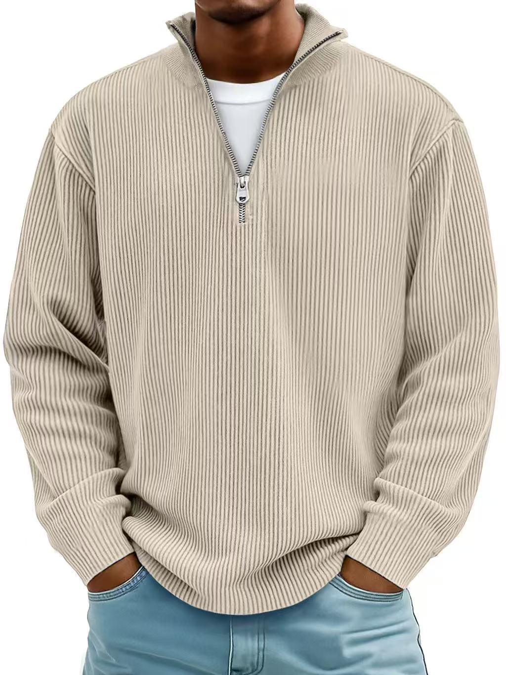 Men's Corduroy Zipper Stand Collar Sweatshirt - Casual Polo Top