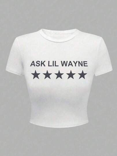 Women Five-Pointed Star Letter Crop Top