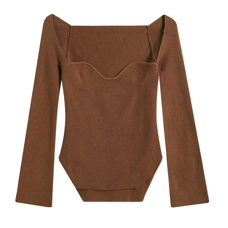 African-Style Fall/Winter Off-The-Shoulder Basic Knitting Sweater Top