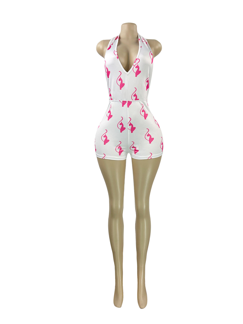 Women Sexy Halter Neck Backless V Neck Printed Jumpsuit