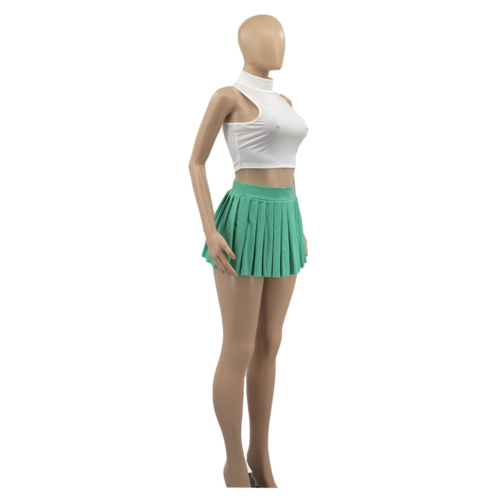 Women'S Summer Solid Color Sexy Mini Pleated Skirt
