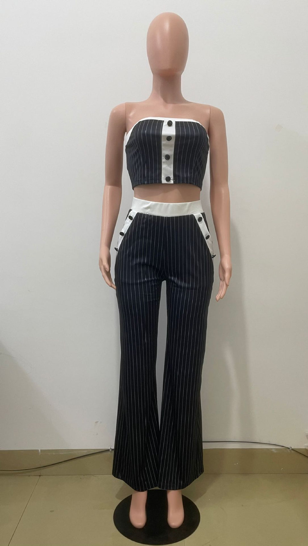 Summer Women Strapless Striped Pants Set Sexy Fashion Two-Piece Set