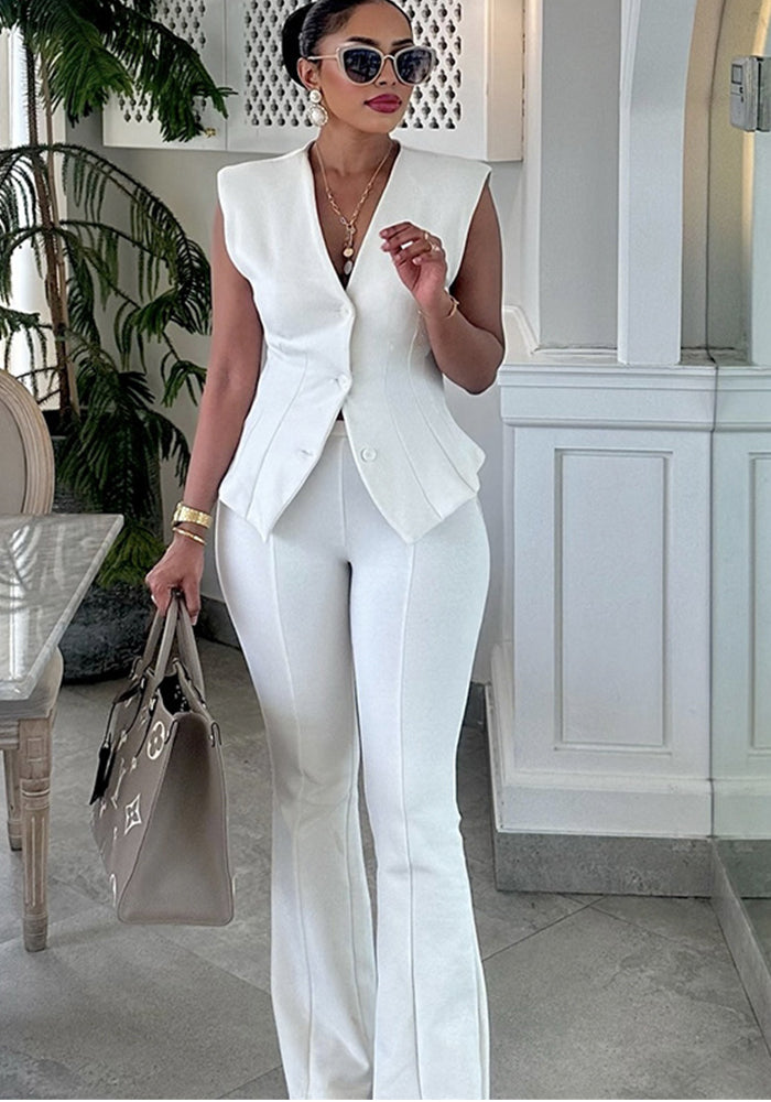 Women's Spring Fashion Chic Sleeveless Button Slim Waist Vest & Solid Pants Set - Infinite Luxe