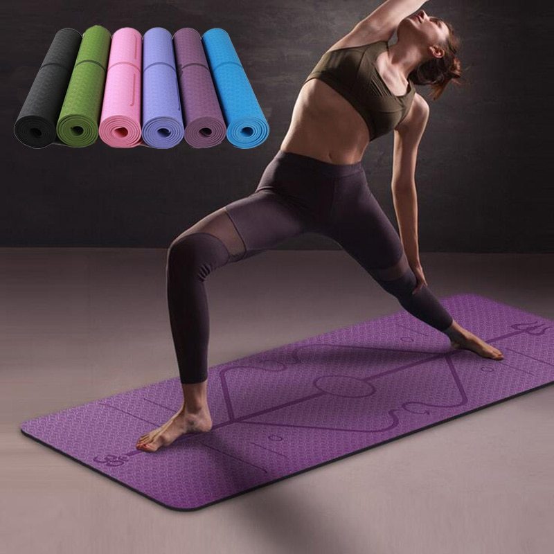 Non-Slip TPE Yoga Mat with Position Lines - Premium Exercise Mat