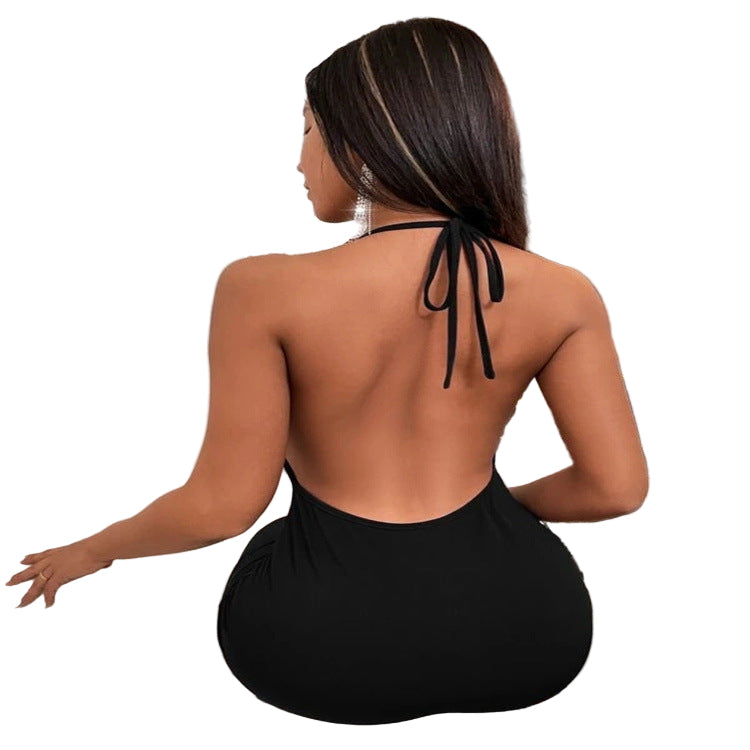 Summer Deep V-neck Dress Temperament Sling Backless Halter Dresses Women's Clothing