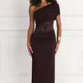 Asymmetrical Lace Patchwork Satin Long Dress
