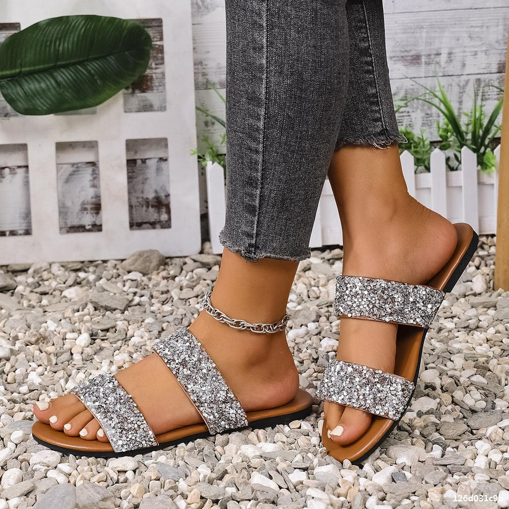 Plus Size Women Summer Rhinestone Casual Beach Slides