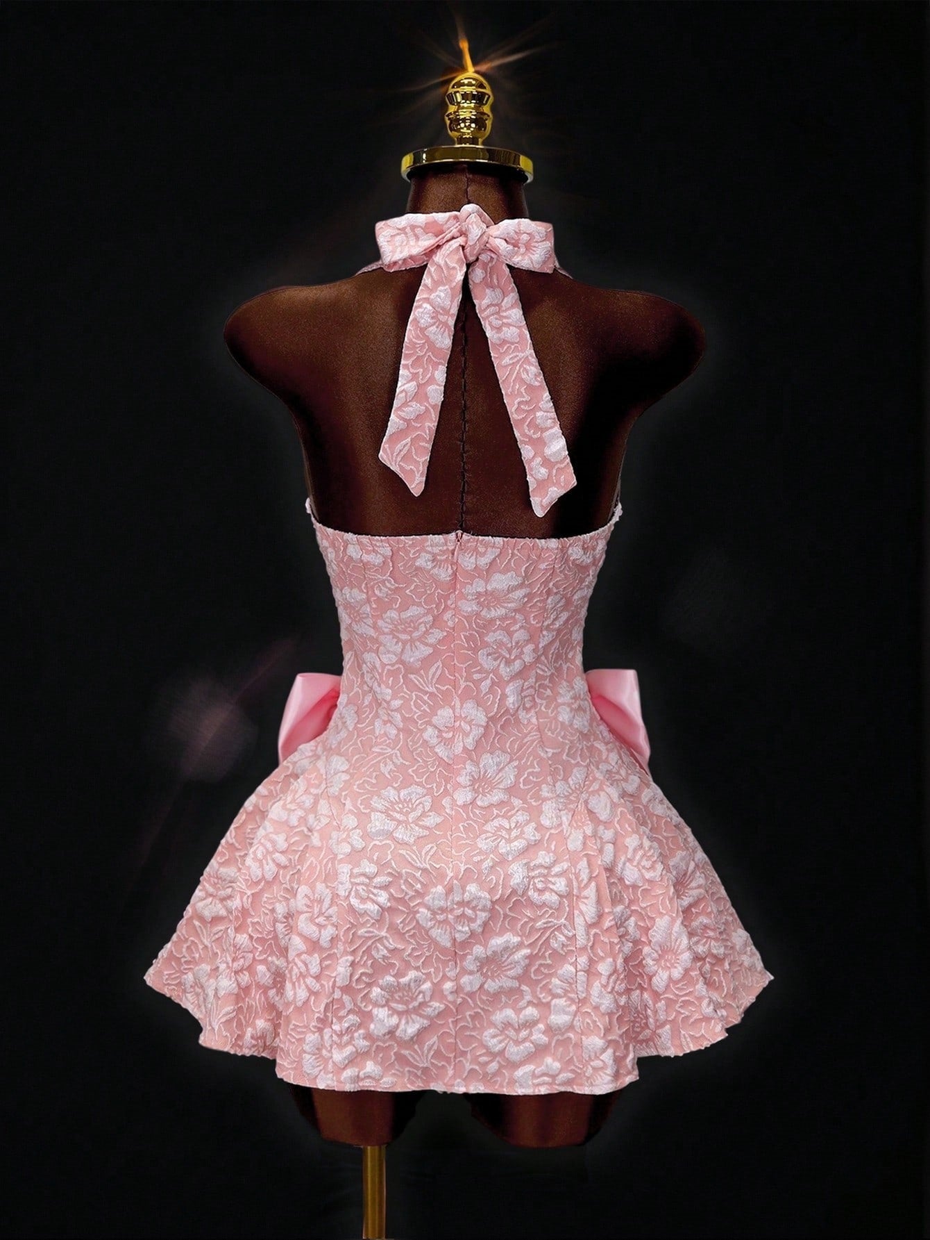 Women Sexy Sleeveless Halter Neck Jacquard V Neck Dress