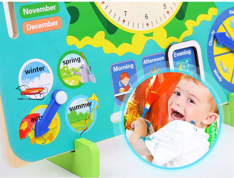 Wooden Toys Baby Weather Season Calendar Clock Time Cognition Preschool Educational Teaching Aids Toys For Children