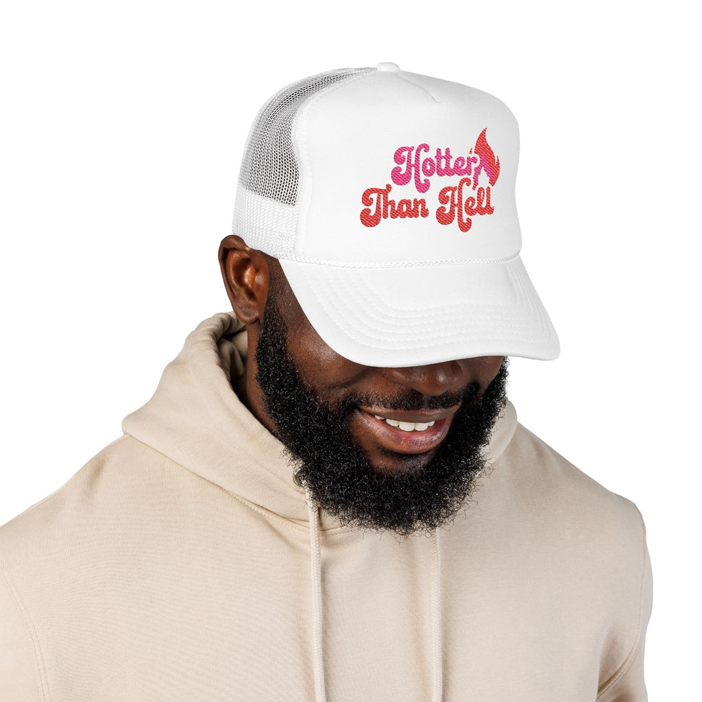 Hotter Than Hell Foam Trucker Hat - Trendy Embroidered Summer Cap