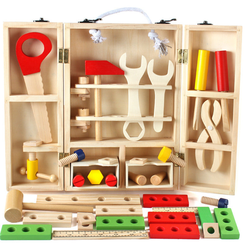 Kids Wooden Toolbox Toy Set - Educational Assembly Playset