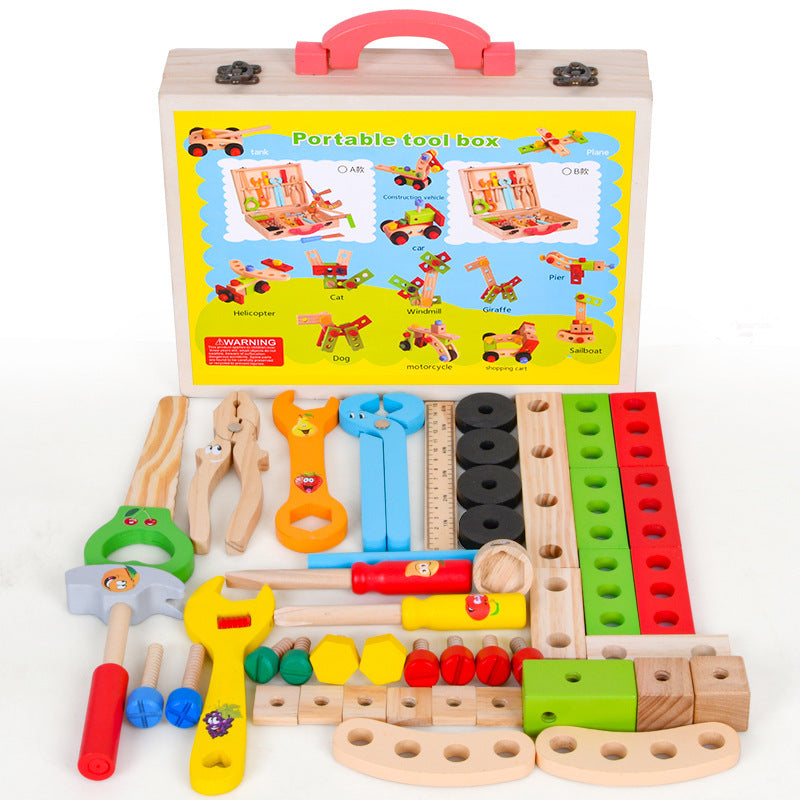 Kids Wooden Toolbox Toy Set - Educational Assembly Playset