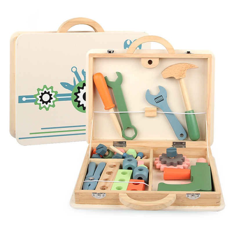Kids Wooden Toolbox Toy Set - Educational Assembly Playset