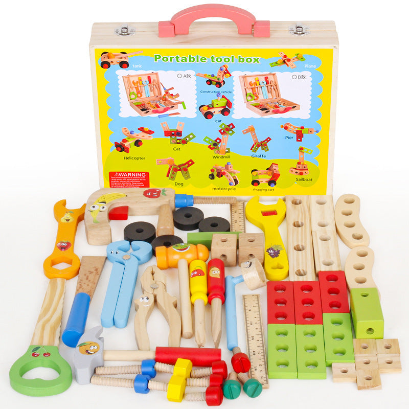 Kids Wooden Toolbox Toy Set - Educational Assembly Playset