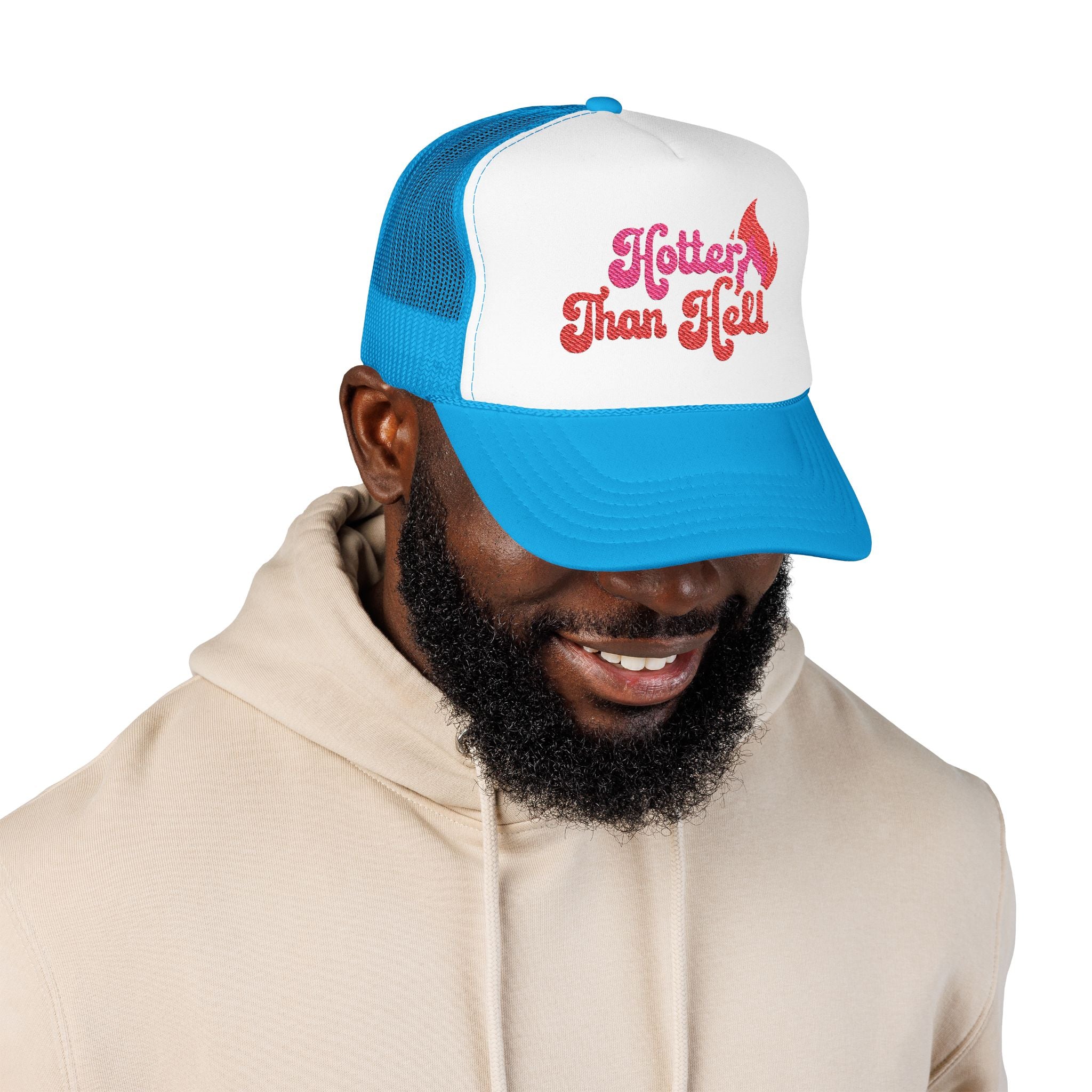 Hotter Than Hell Foam Trucker Hat - Trendy Embroidered Summer Cap
