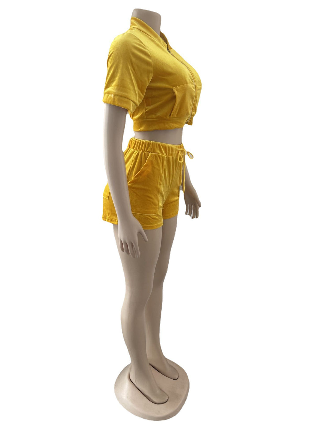 Women's Fashion Short Sleeve Velvet Fabric Two-Piece Shorts Set