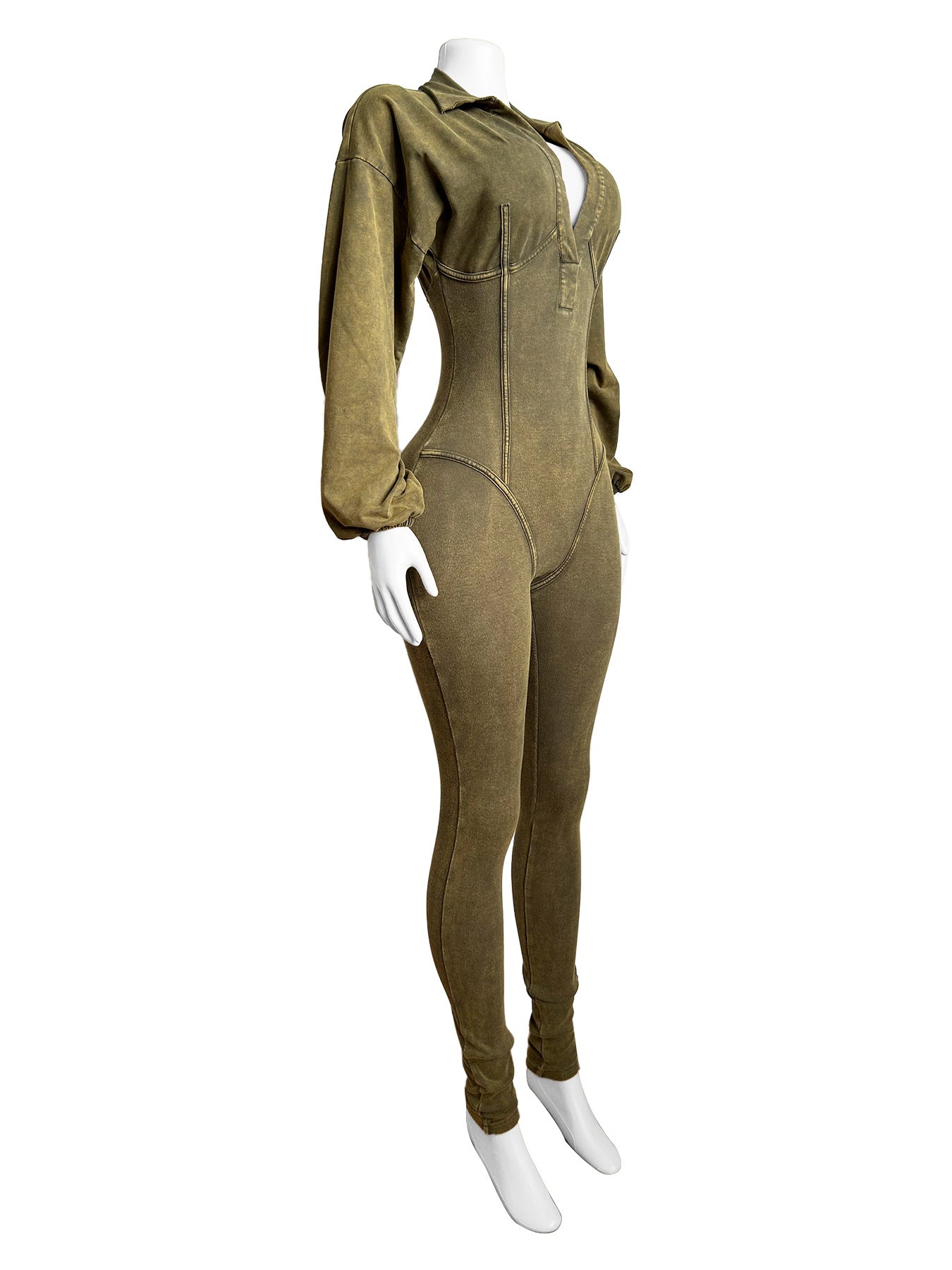Autumn And Winter Fashion Women'S Sexy Deep V Tight Fitting Long Sleeve Jumpsuit