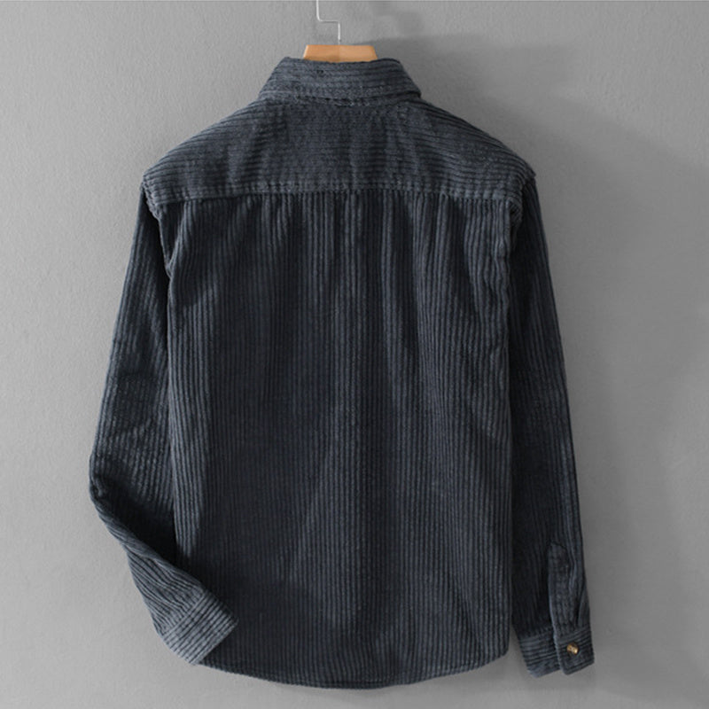 Men's Winter Corduroy Shirt with Pocket - Lapel Button Long Sleeve Top