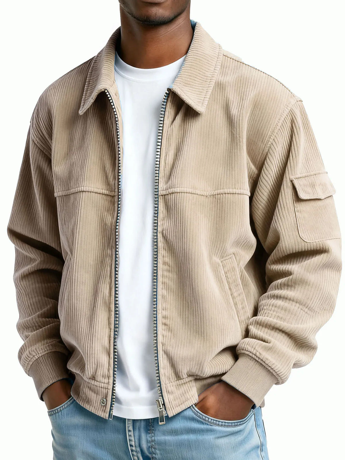 New Men's Retro Corduroy Fashion Casual Long Sleeve Pocket Jacket Men