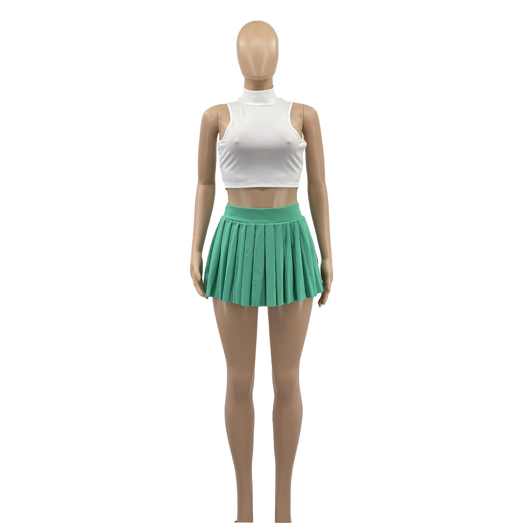 Women'S Summer Solid Color Sexy Mini Pleated Skirt