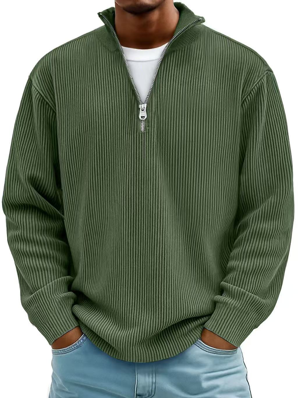 Men's Corduroy Zipper Stand Collar Sweatshirt - Casual Polo Top