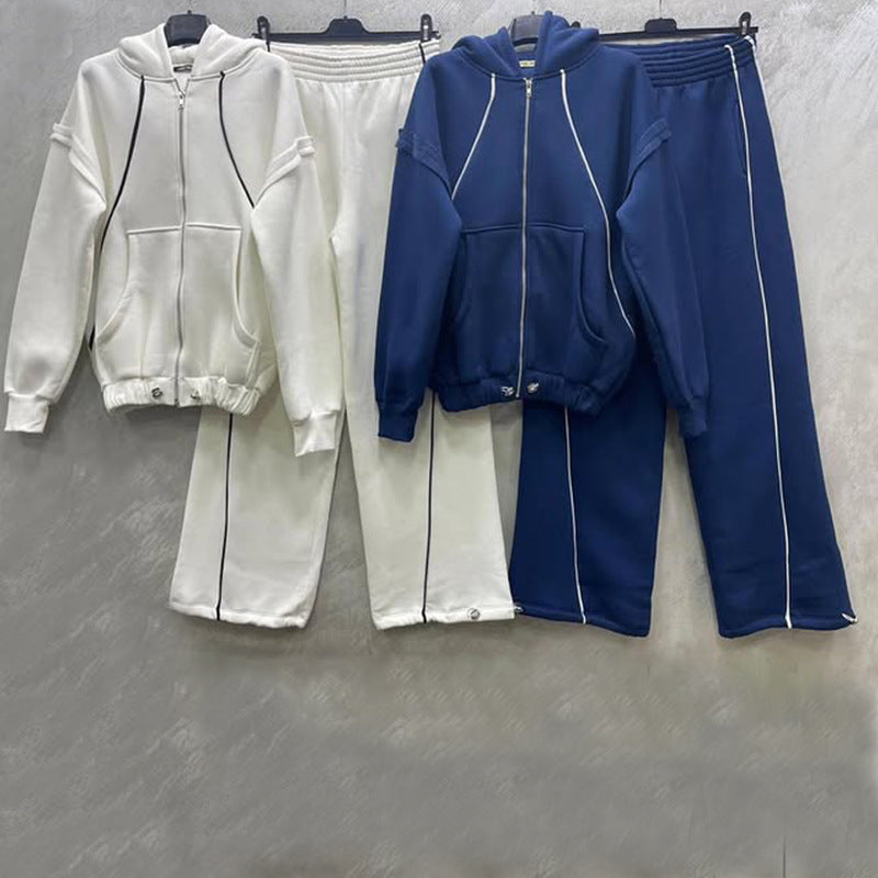 Women Contrast Zipper Hoodies And Pants Two-Piece Set