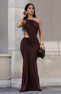 Women One-Shoulder Backless Sexy Strapless Sash Ruched Party Dress