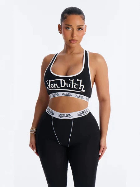 Sexy Black Women Printed Slim Fit Tank Top Pants Set