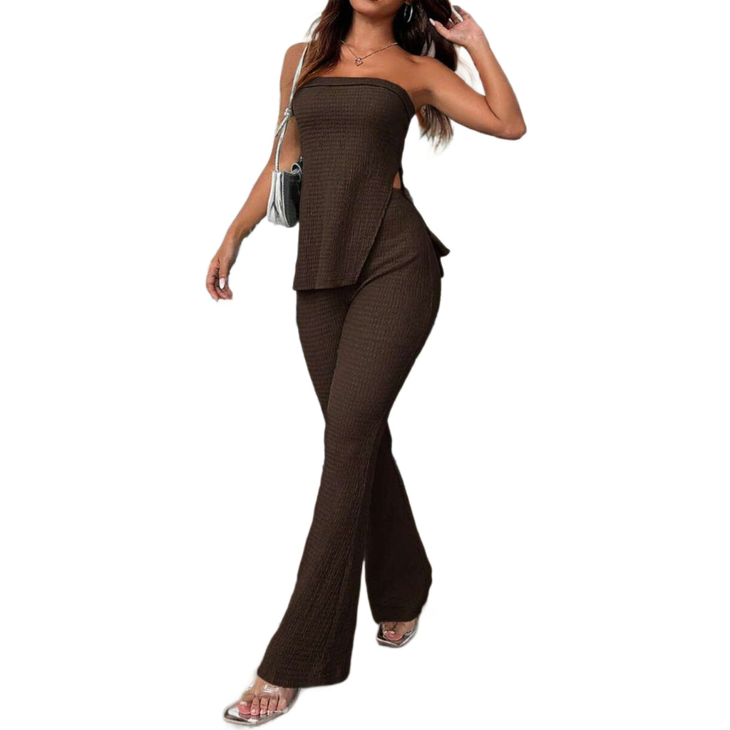 Women's Solid Color Sleeveless Bell-bottom Pants Suit