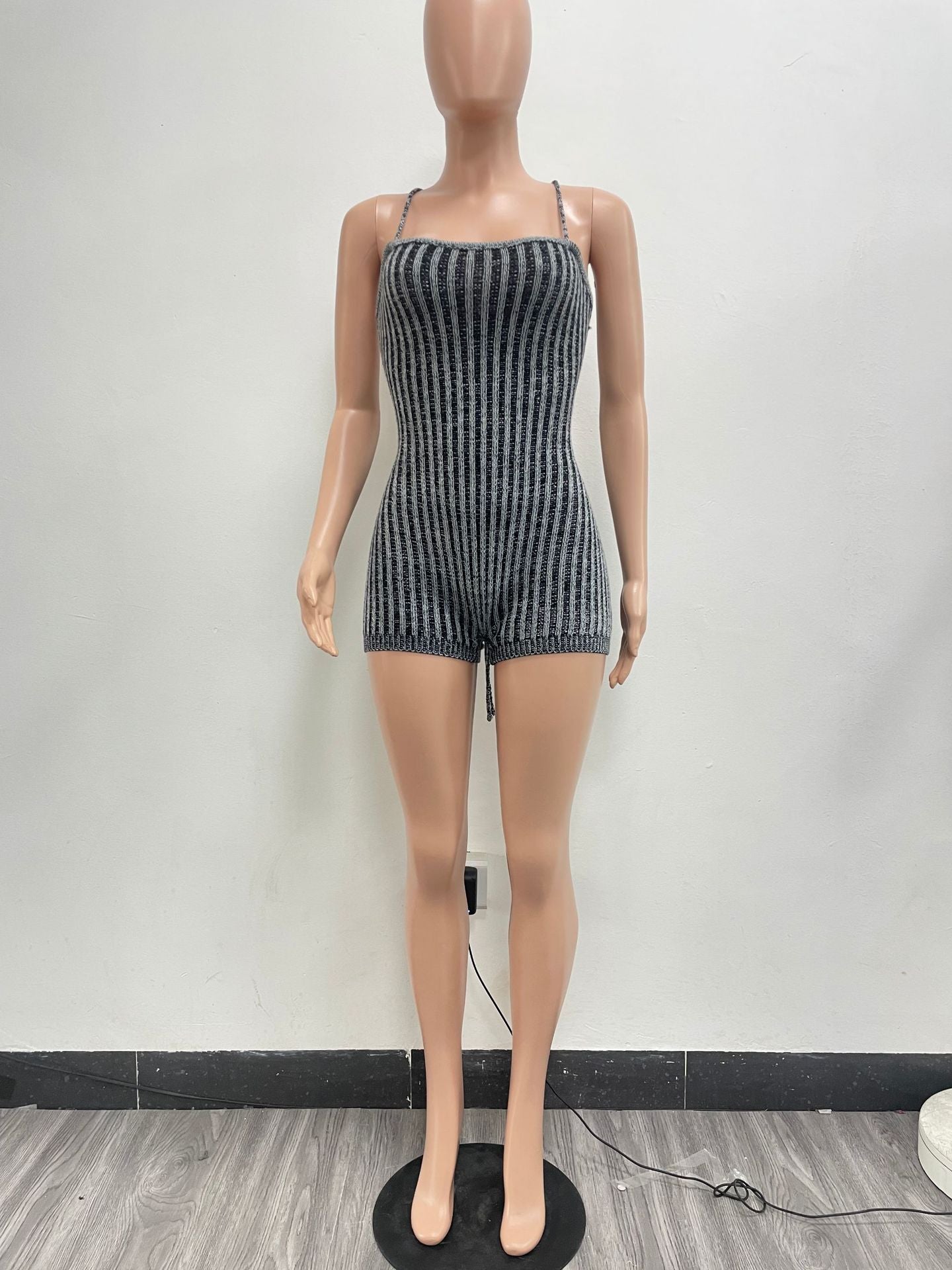 Women Casual Backless Lace-Up Knitting Jumpsuit