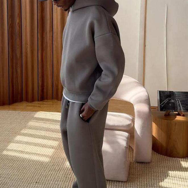 Men's Casual Solid Color Hooded Pullover Straight Pants