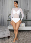 Women Summer Long Sleeve Mesh See-through Slim Fit Bodysuit
