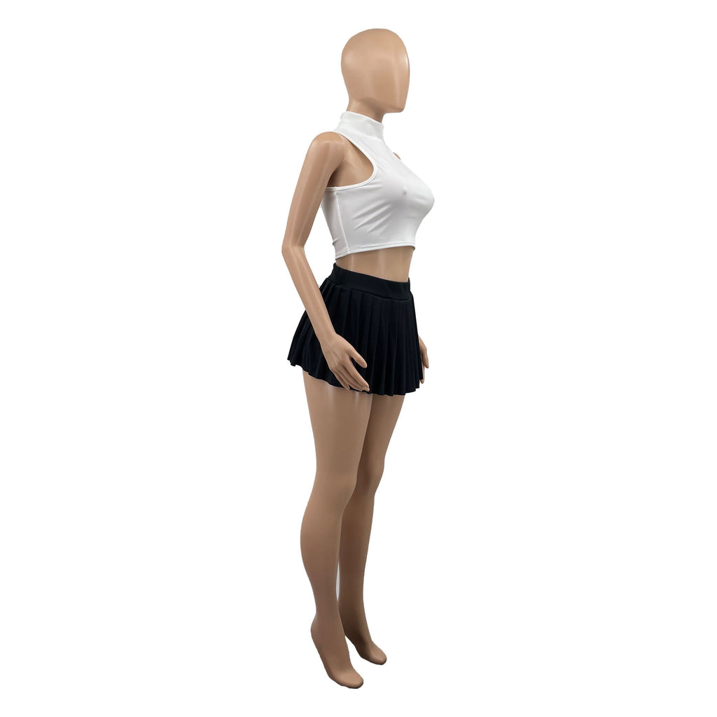 Women'S Summer Solid Color Sexy Mini Pleated Skirt